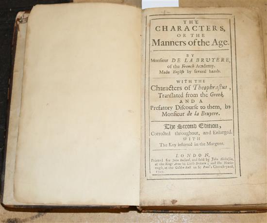 DE LA BRUYERE, The Characters or the Manners of the Age, 2nd edition, London, John Bullord, 1700